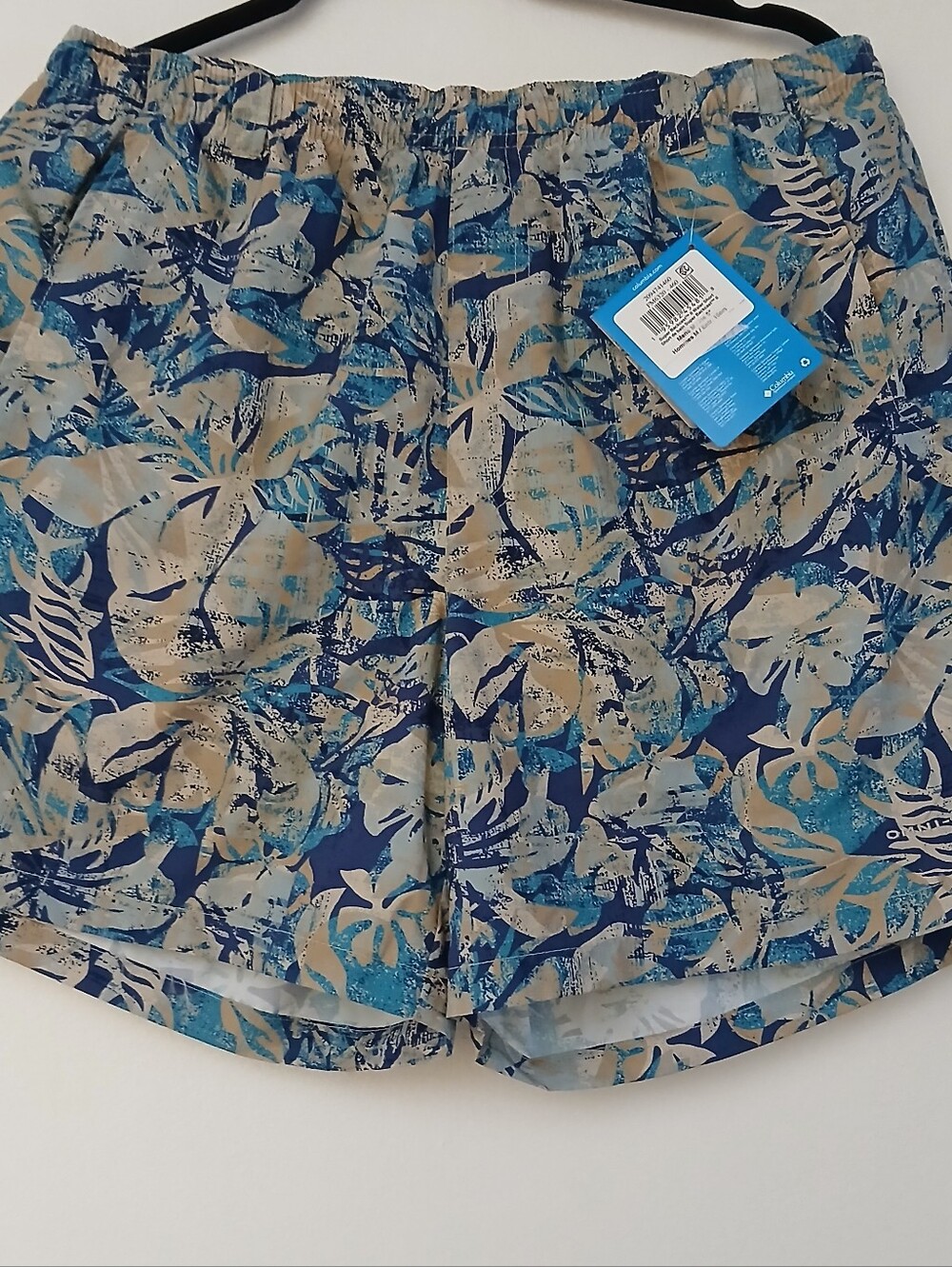 Columbia Blue & Sand Tropical Print Shorts Size M6L Short Court New $18